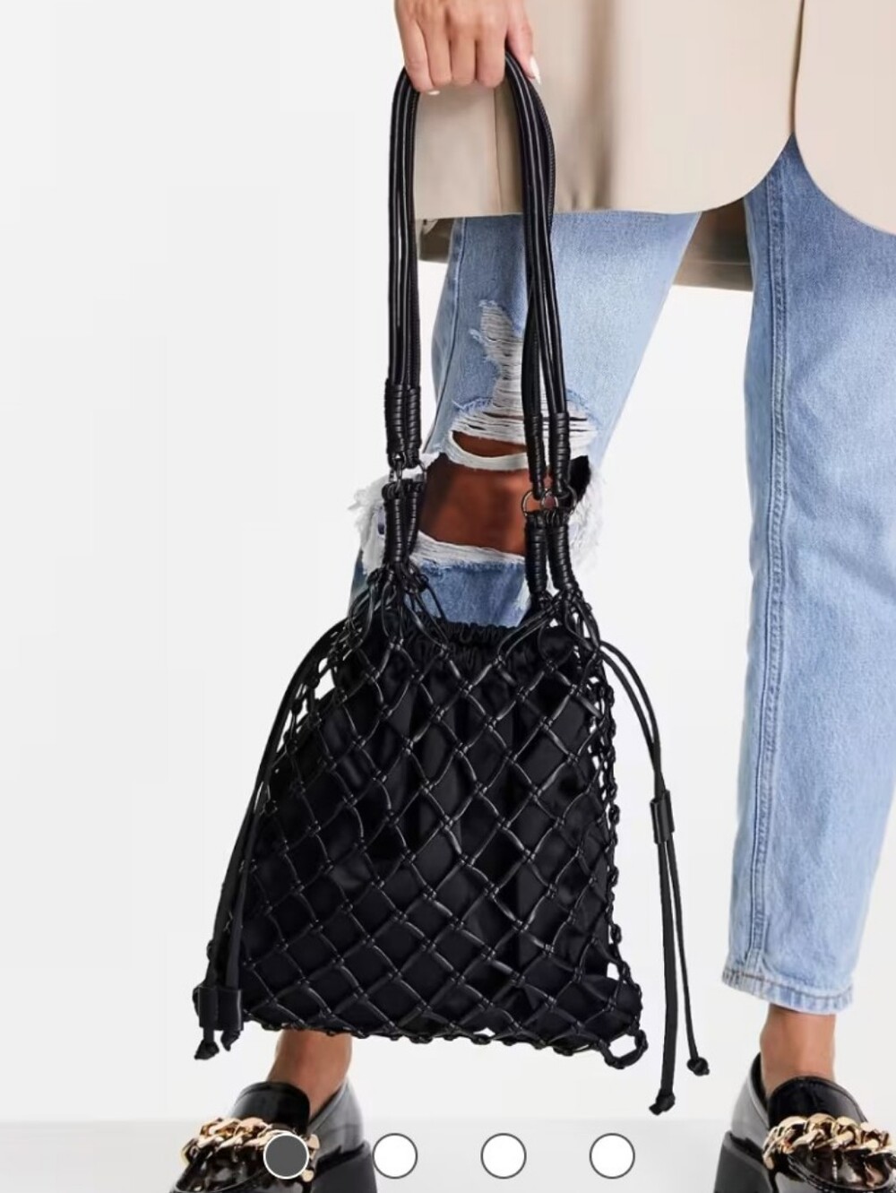 ASOS Black Woven Net Drawstring Shoulder Bag